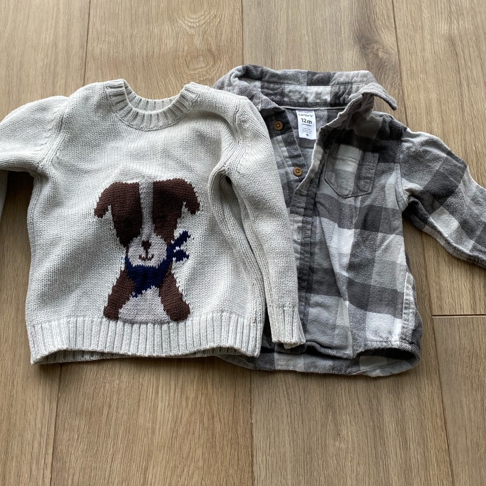 Carter’s sweater and flannel shirt